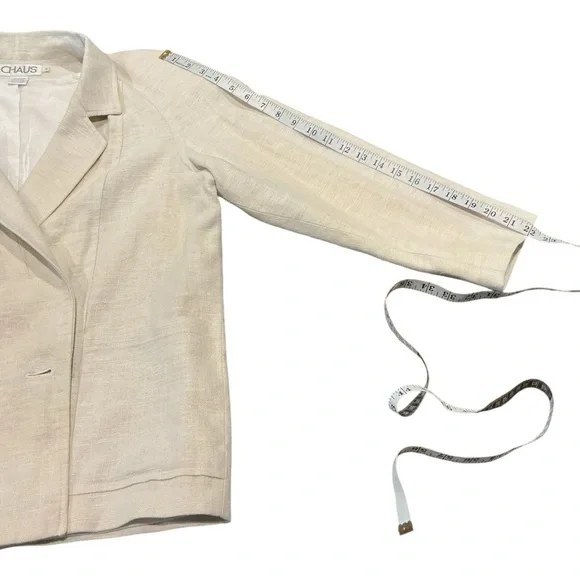 CHAUS 100% Linen Blazer Jacket Women Size 6 Beige Lightweight Classic - Picture 8 of 8